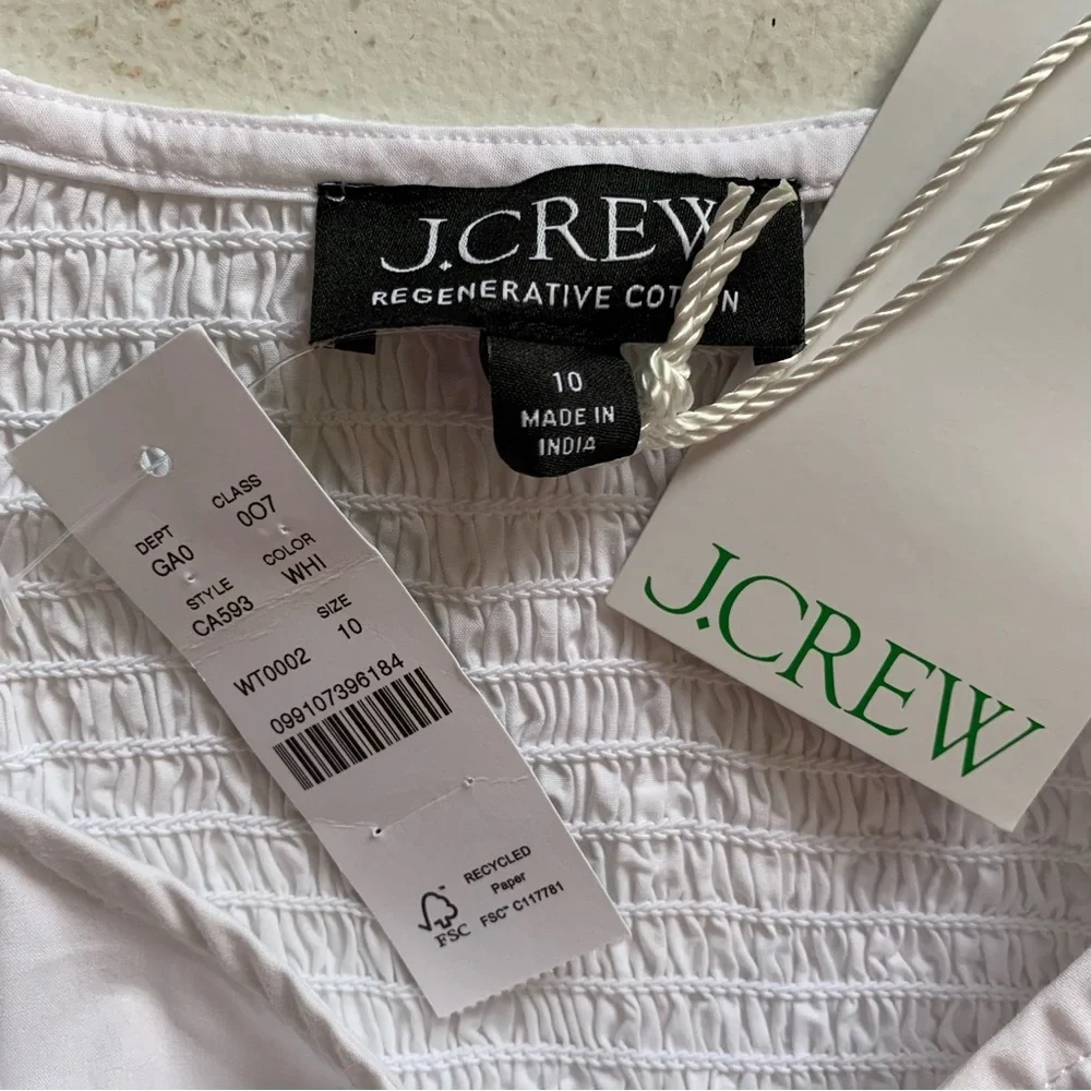 J Crew Size 10 White Cropped Fitted Puff Sleeve Blouse Top  Smocked Back NWT - Picture 10 of 17